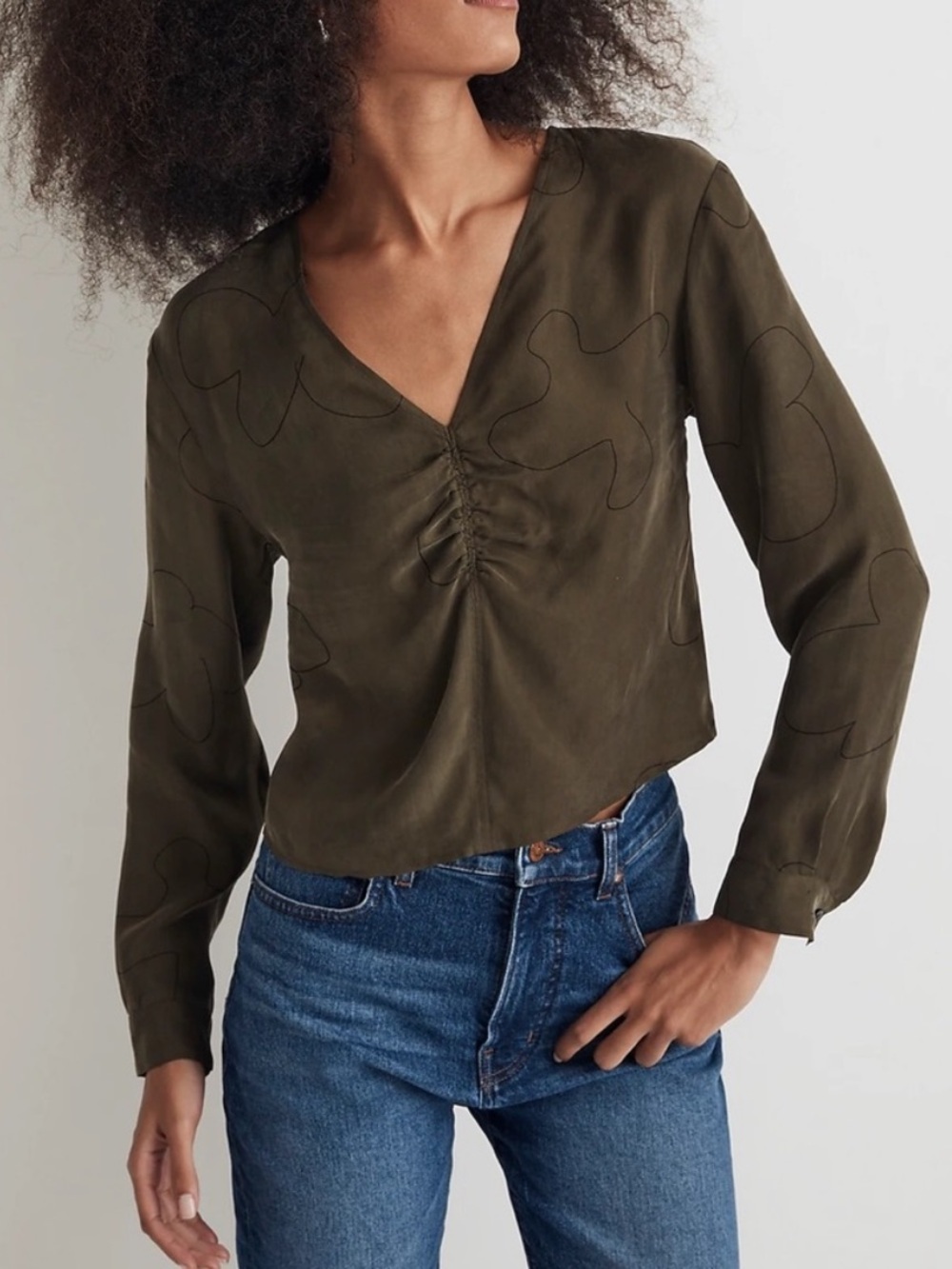 MADEWELL Brushed Ruched Front Top in Expedition Green